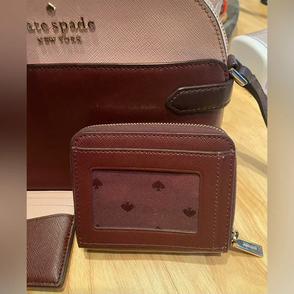 Kate Spade In Rose Smoke ( Burgandy & Pink ) Crossbody Bag Set. - Picture 9 of 11